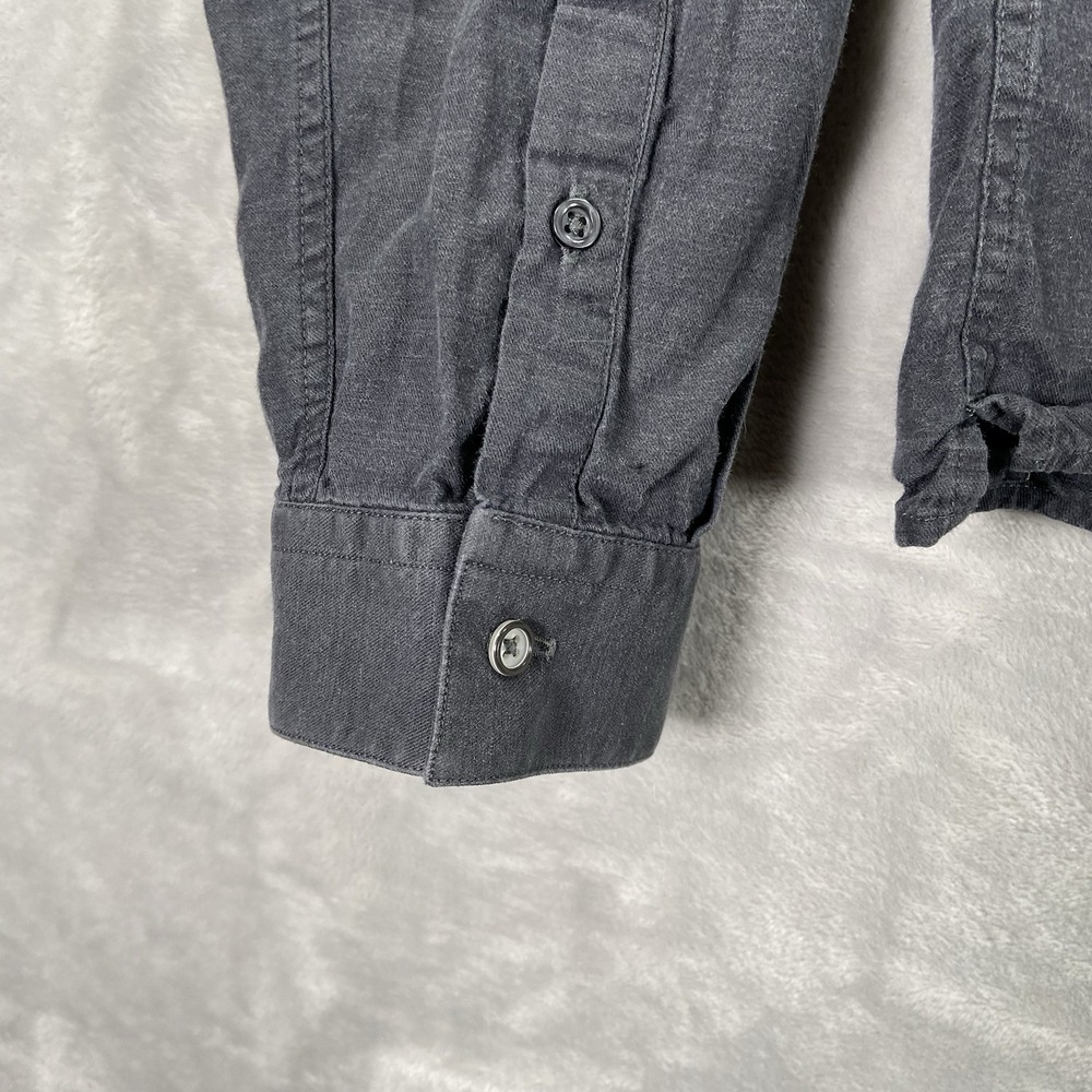 Reiss Shirt men's Large Button Up Dark Gray Faded Casual Cotton Flap Pockets - Picture 7 of 12